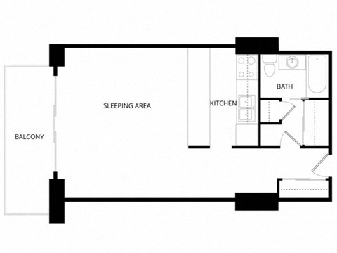 Floor plan for studio, 1 bath, 572 sqft